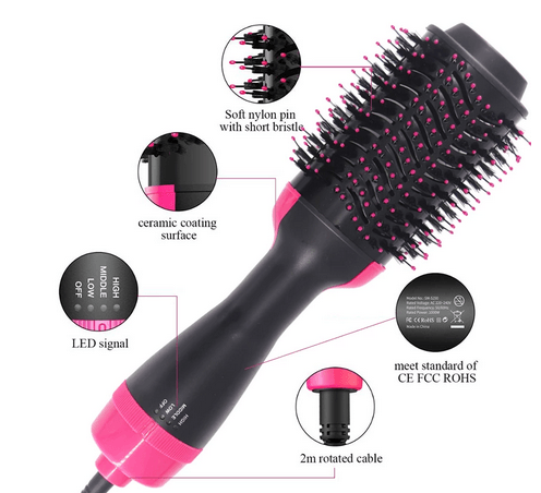 Hair Dryer Hot Air Brush Styler and Volumizer Straightener Curler Comb Roller Electric - surker
