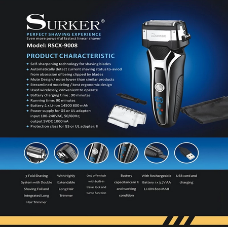 Surker Pro electric shaver beard foil razor for men rechargeable RSCX-9008
