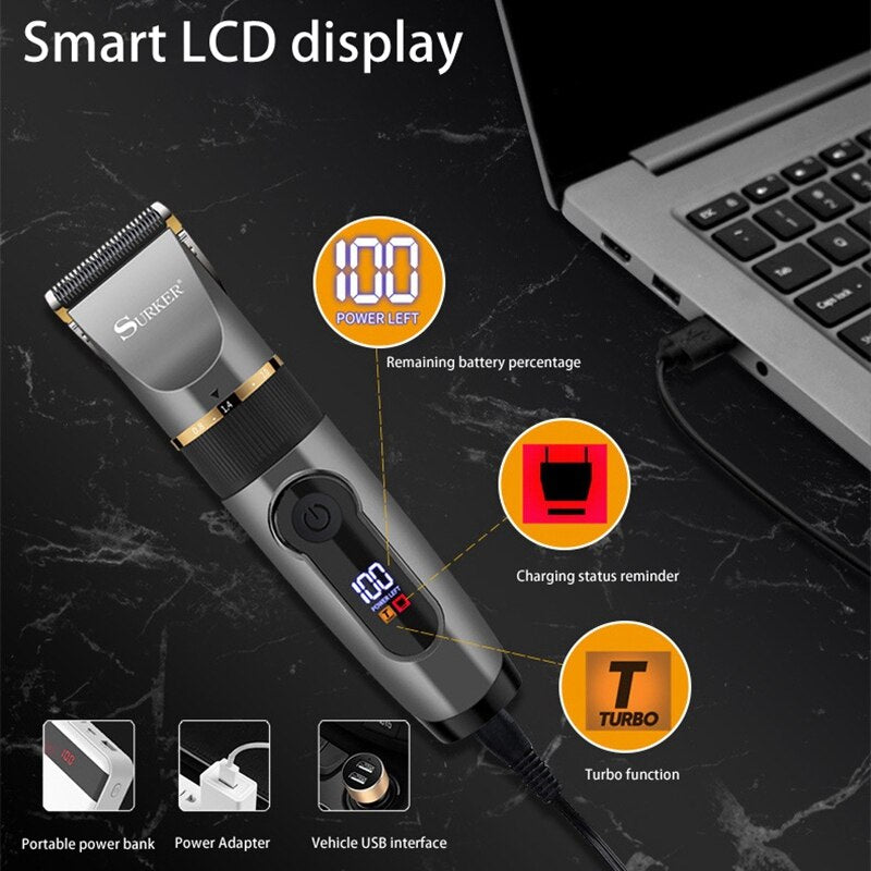SURKER Electric Hair Clipper Ceramic Professional Fine Adjustable Hair Trimmer Low Noise Hair Cutting Machine Razor - surker