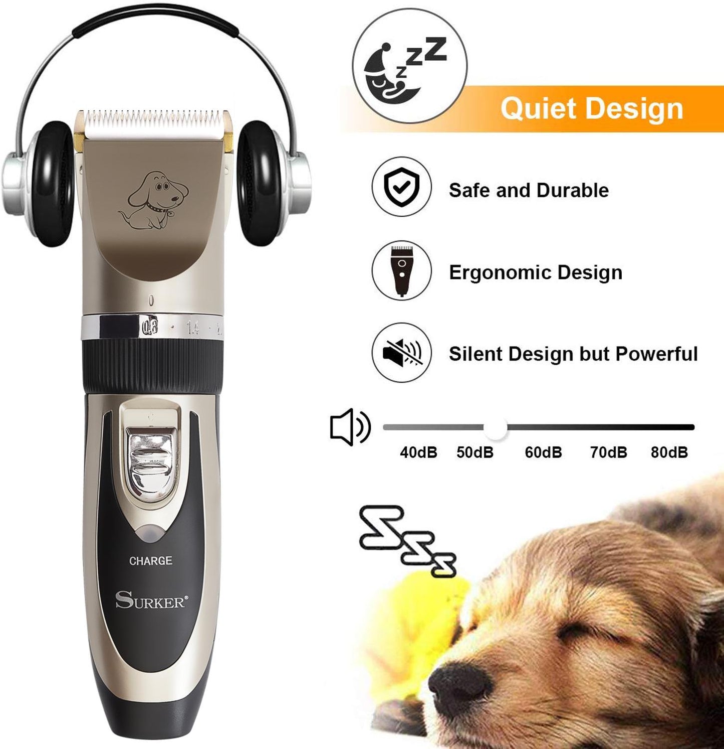 Surker Pets Electric Hair Trimmer Hair Clipper Cordless Low Noise Hair Cutter Machine Usb charing - surker