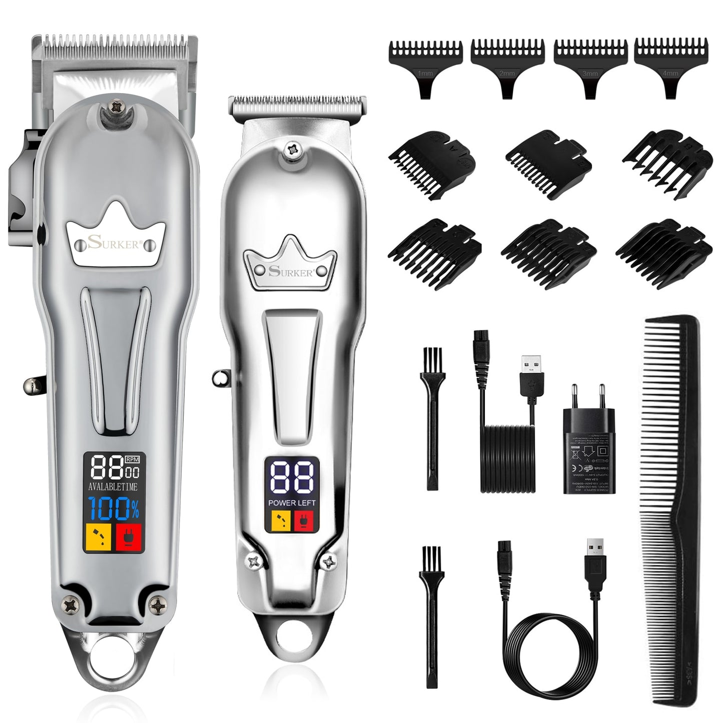Surker Professional Hair clipper Mens Hair Cutter SET 2 Machine Electric Cordless Hair Trimmer for Barber USB Charging