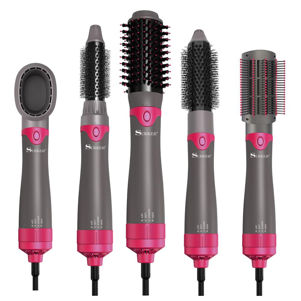 SURKER 5 in1 Hair Straightener Comb Ceramic Hair Curler Hair Dryer Curling Wand Roller Beauty Styling Tools