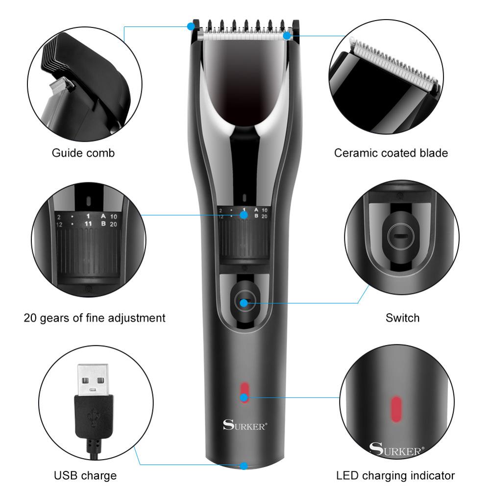 Surker Adjustable Hair Clipper Professional Cordless Trimmer SK-835 - surker