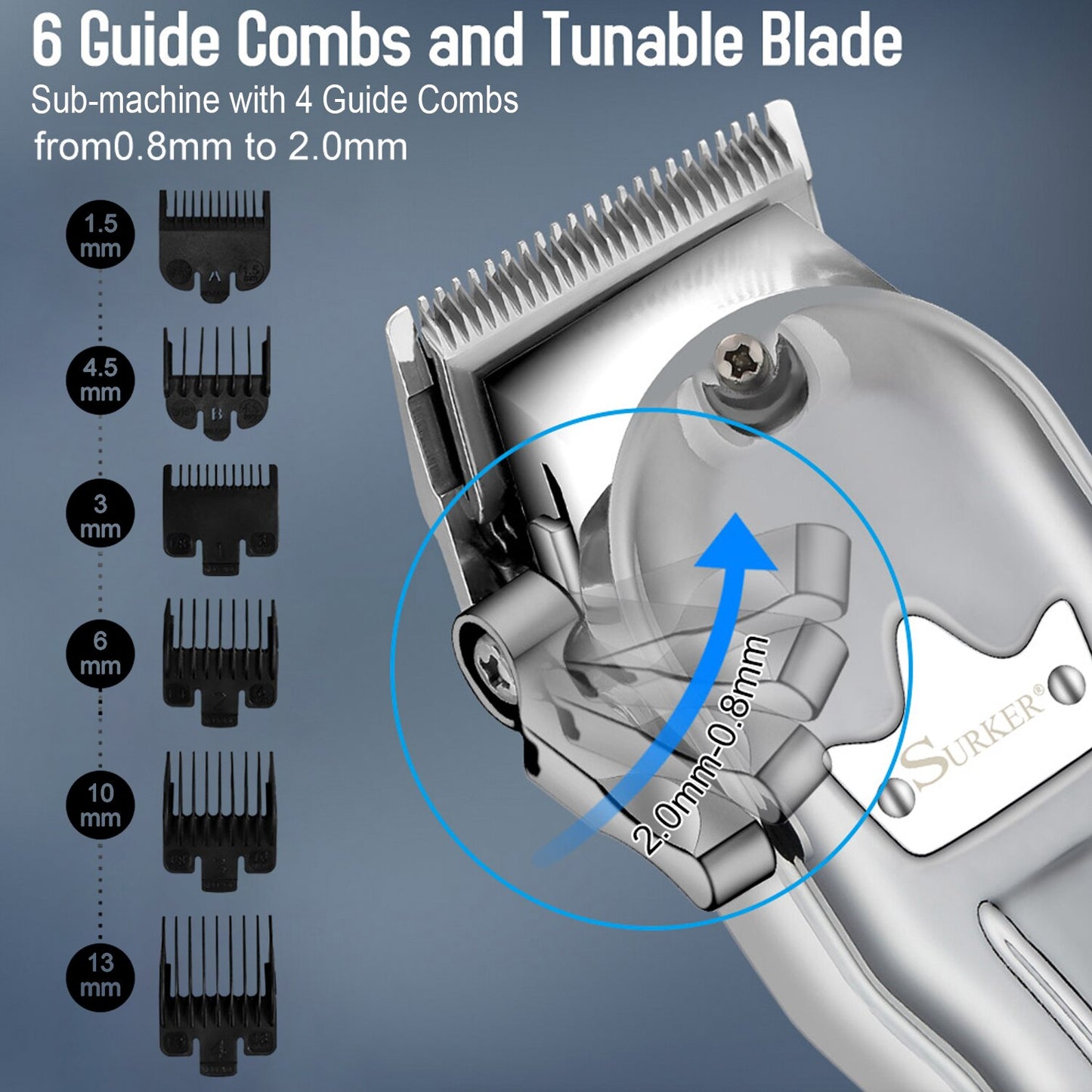 Surker Professional Hair clipper Mens Hair Cutter SET 2 Machine Electric Cordless Hair Trimmer for Barber USB Charging