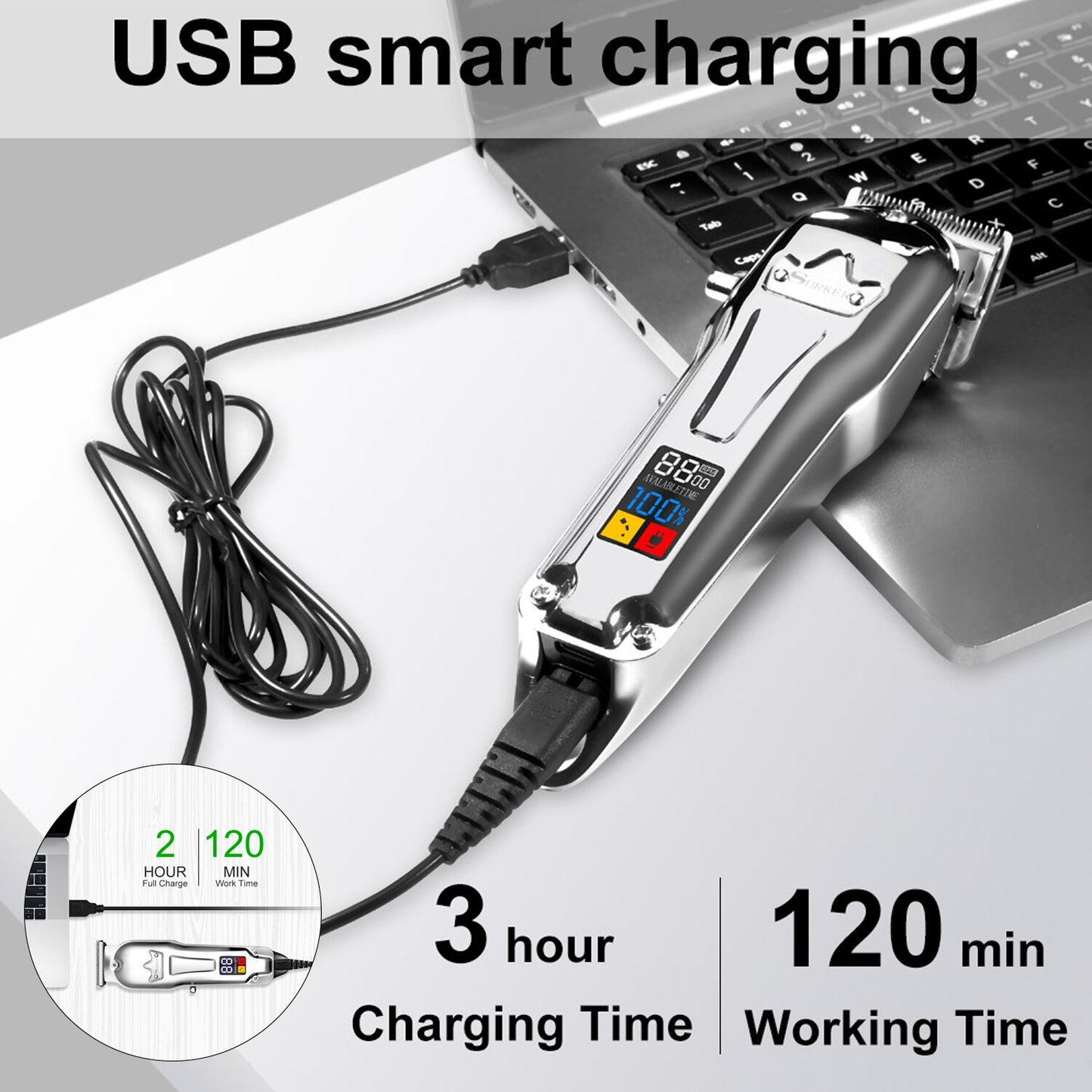 Surker Professional Hair clipper Mens Hair Cutter SET 2 Machine Electric Cordless Hair Trimmer for Barber USB Charging