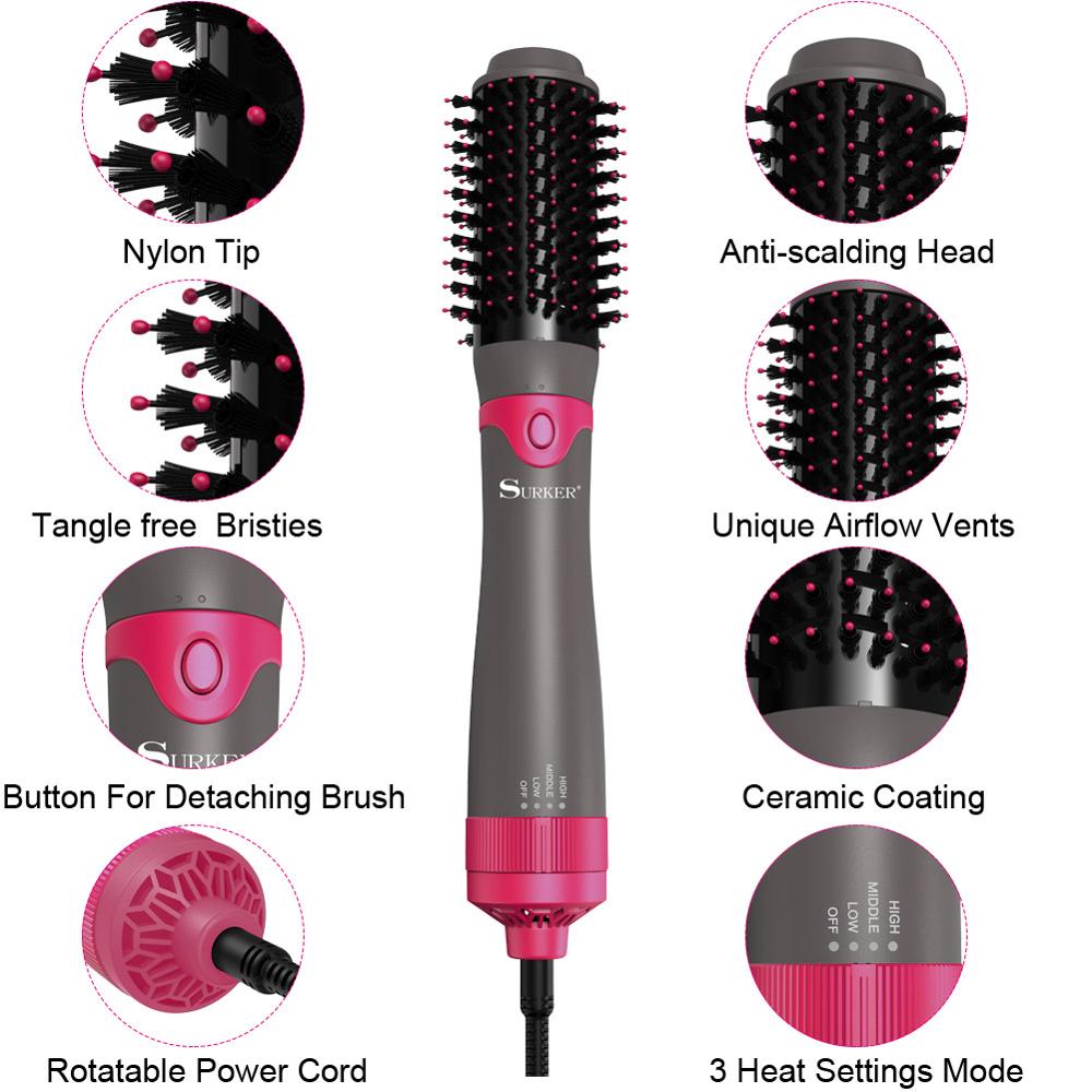 SURKER 5 in1 Hair Straightener Comb Ceramic Hair Curler Hair Dryer Curling Wand Roller Beauty Styling Tools