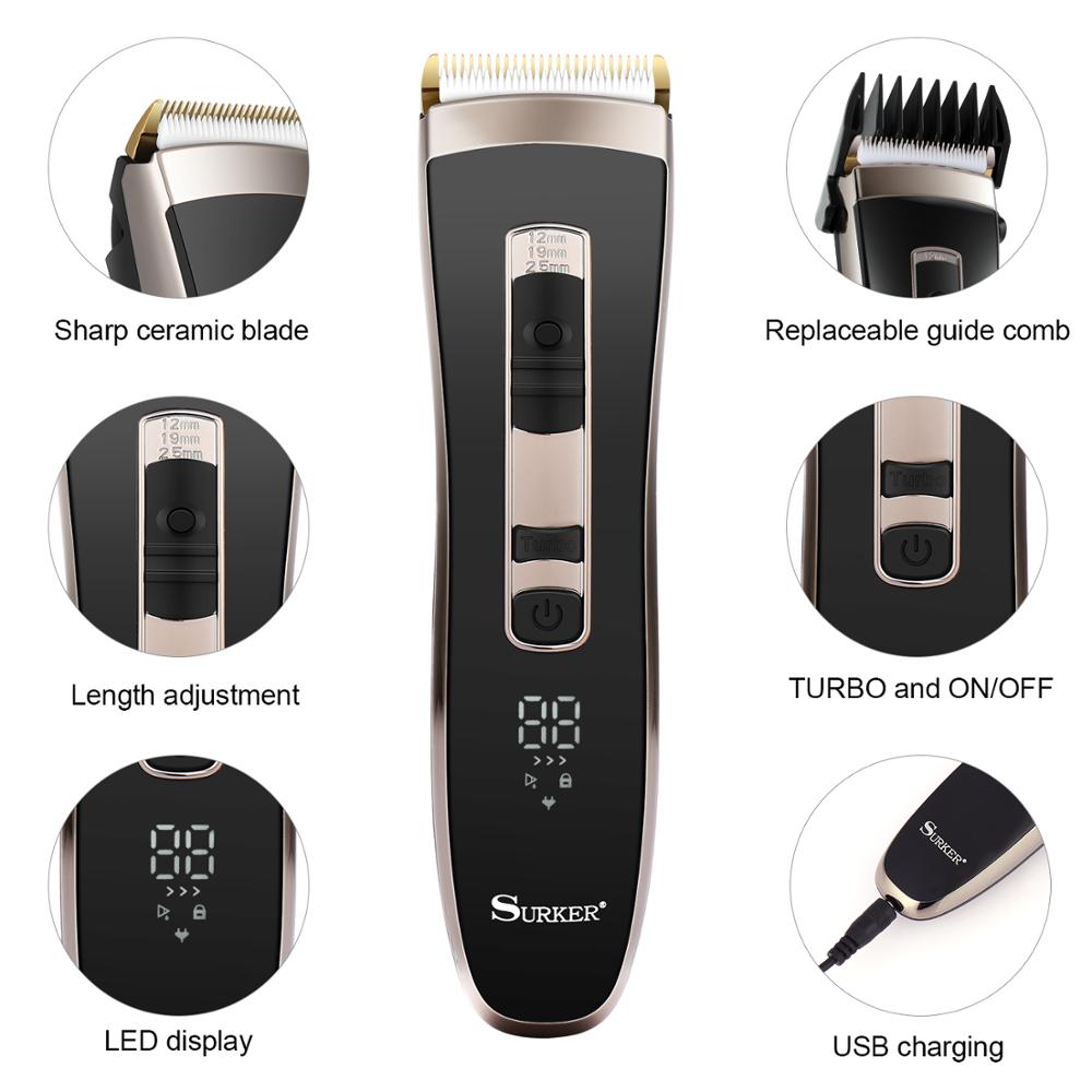 Surker Professional Digital Hair Trimmer Men's Rechargeable ElectricCordless N°669 - surker