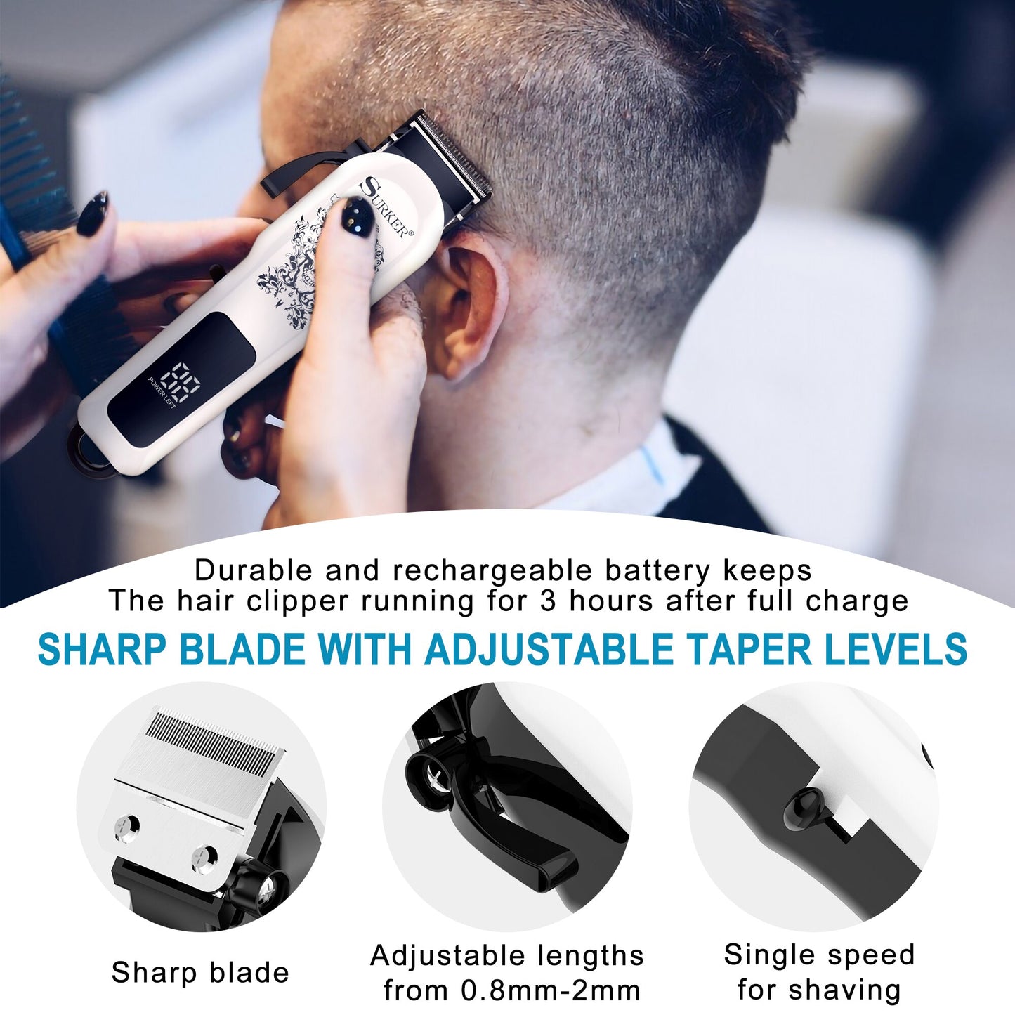 SURKER Hair Clippers for Man Electric Bread Trimmer Professional 309C - surker