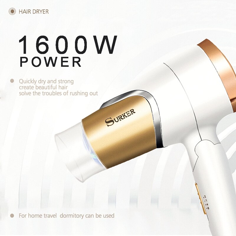Surker Professional Hair Dryer Anion Foldable 1600W Quick-drying SK-3909 - surker