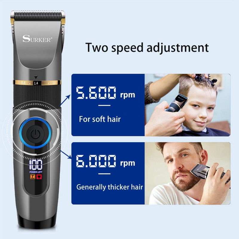 SURKER Electric Hair Clipper Ceramic Professional Fine Adjustable Hair Trimmer Low Noise Hair Cutting Machine Razor - surker