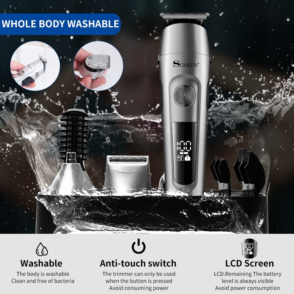 Surker 6in1 Professional Hair Trimmer Waterproof Men grooming kit SK1610 - surker