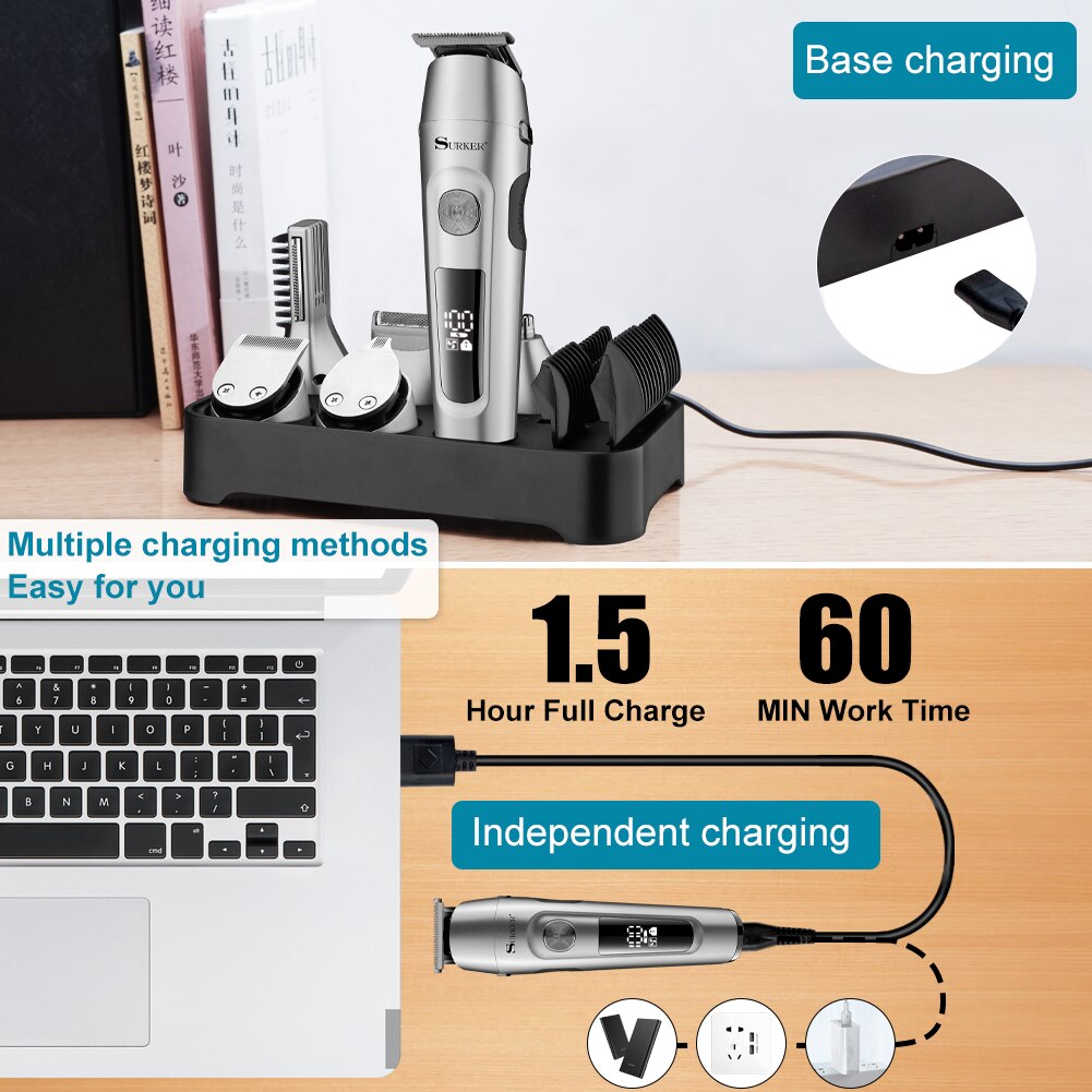 Surker 6in1 Professional Hair Trimmer Waterproof Men grooming kit SK1610 - surker