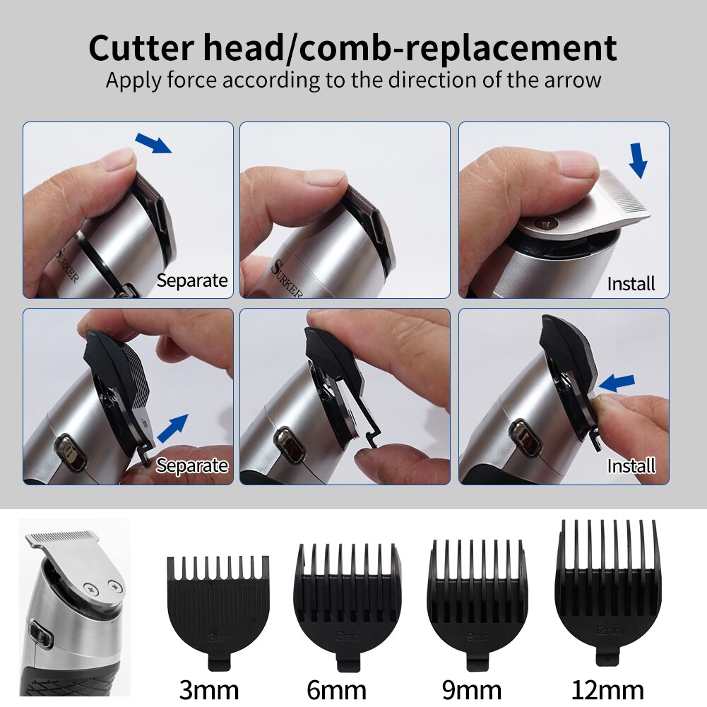 Surker 6in1 Professional Hair Trimmer Waterproof Men grooming kit SK1610 - surker