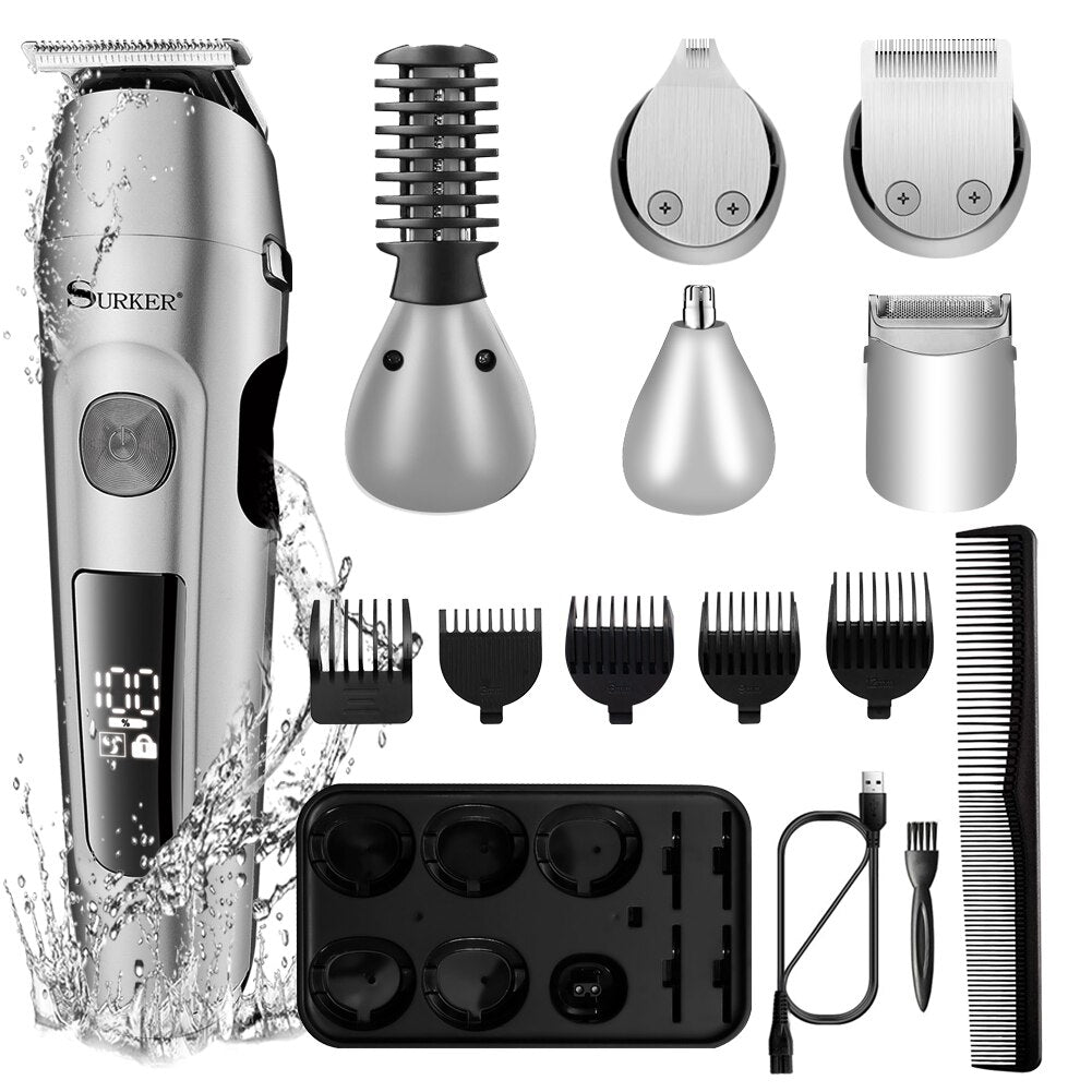 Surker 6in1 Professional Hair Trimmer Waterproof Men grooming kit SK1610 - surker