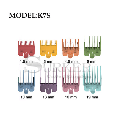 surker k7s comb set colored guide combs sizes
surker k7s clipper comb attachments 1.5mm to 19mm
surker hair clipper guards colored comb set