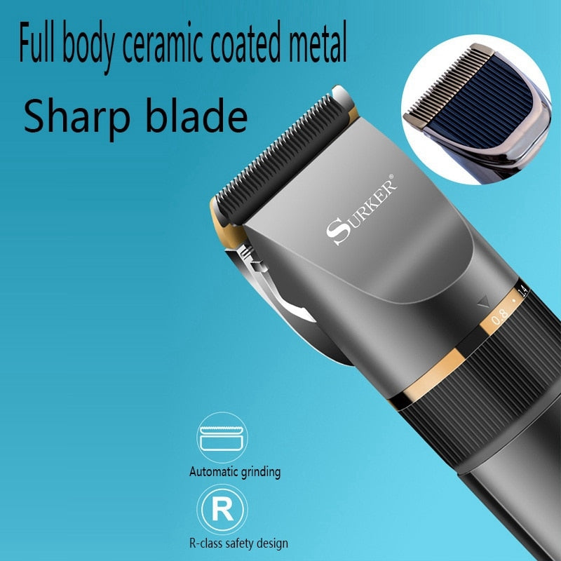 SURKER Electric Hair Clipper Ceramic Professional Fine Adjustable Hair Trimmer Low Noise Hair Cutting Machine Razor - surker