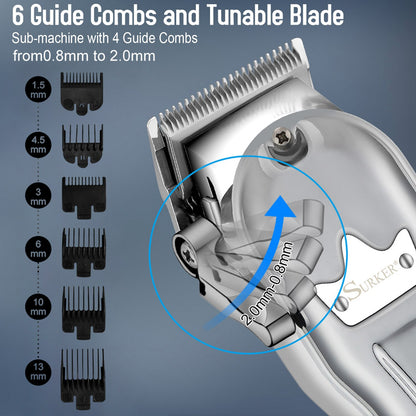 Surker Professional Hair clipper Mens Hair Cutter SET 2 Machine  Electric Cordless Hair Trimmer for Barber USB Charging
