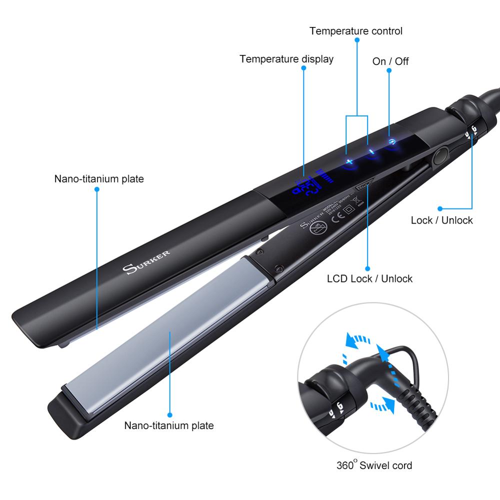 Surker Negative ion Hair Straightener LED Touch screen Curling Iron for Women Ceramic Styling Tools